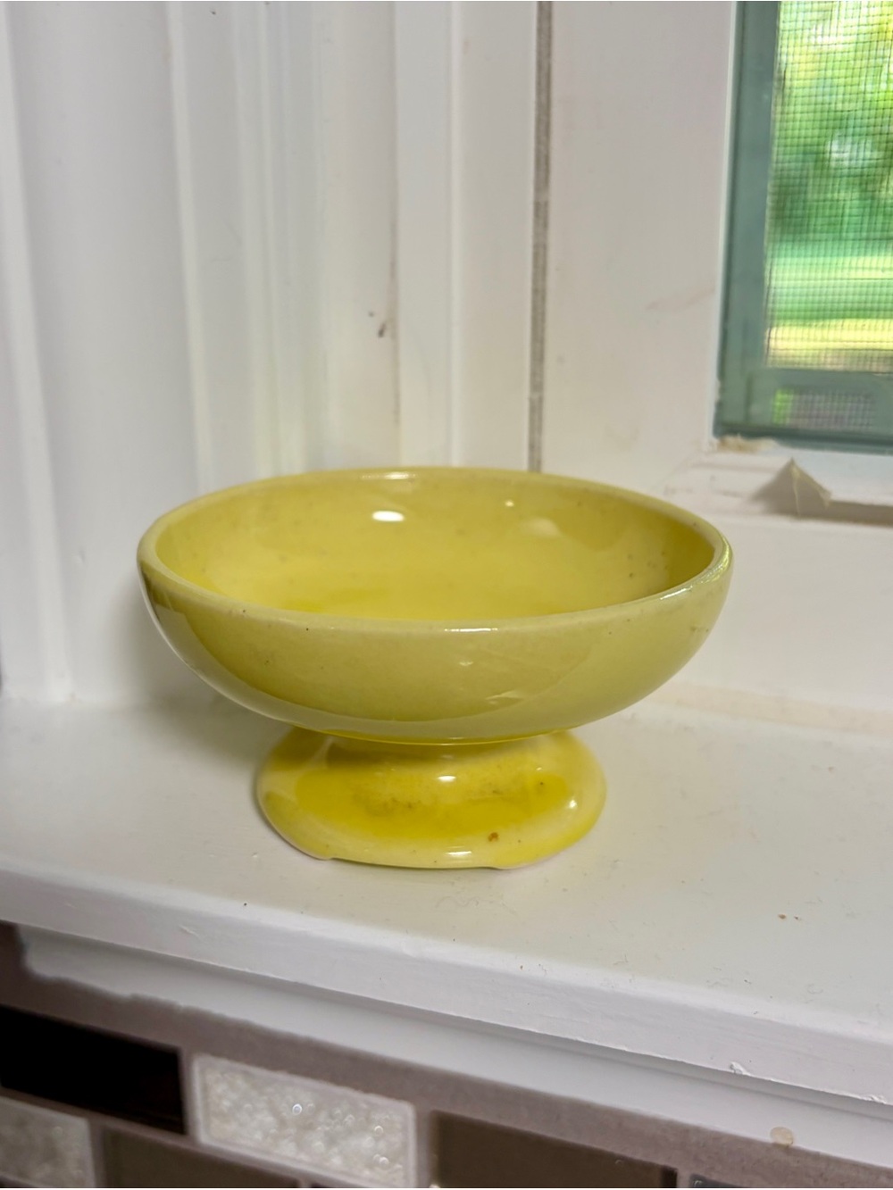 Vintage 1950s McCoy Yellow Pedestal Mini Planter MCM 3.5" Small Florist Bowl